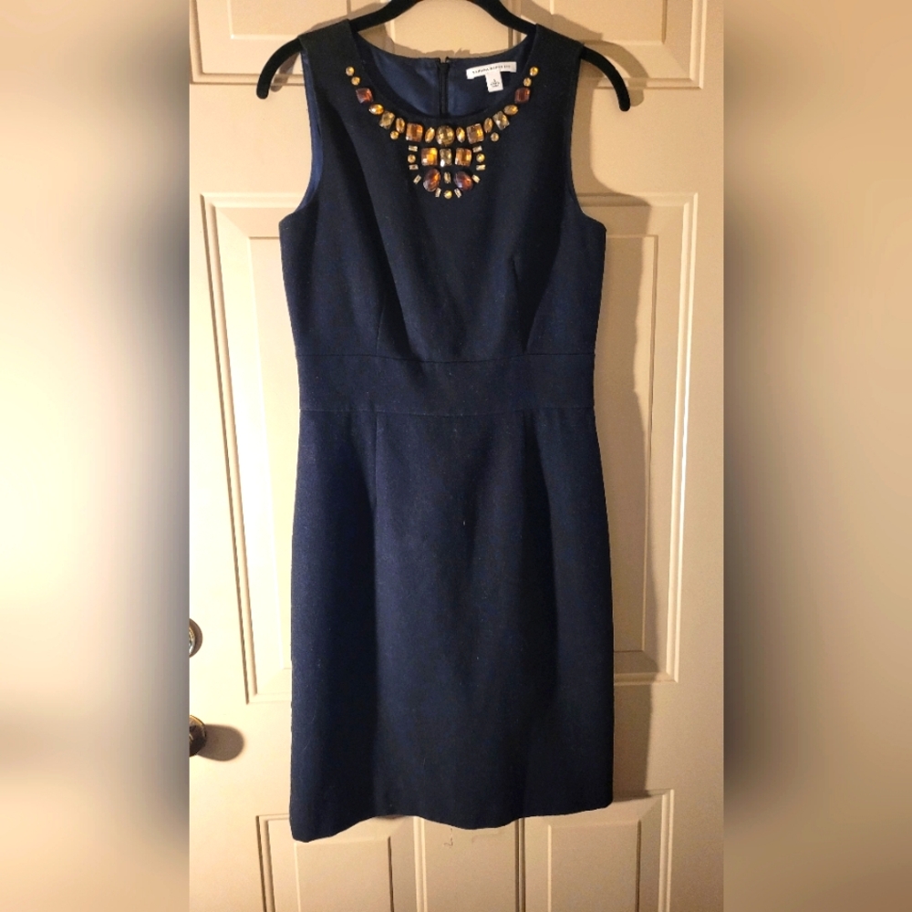 Banana Republic Black Wool Blend Dress with Jewel Neckline Size 4 Unworn